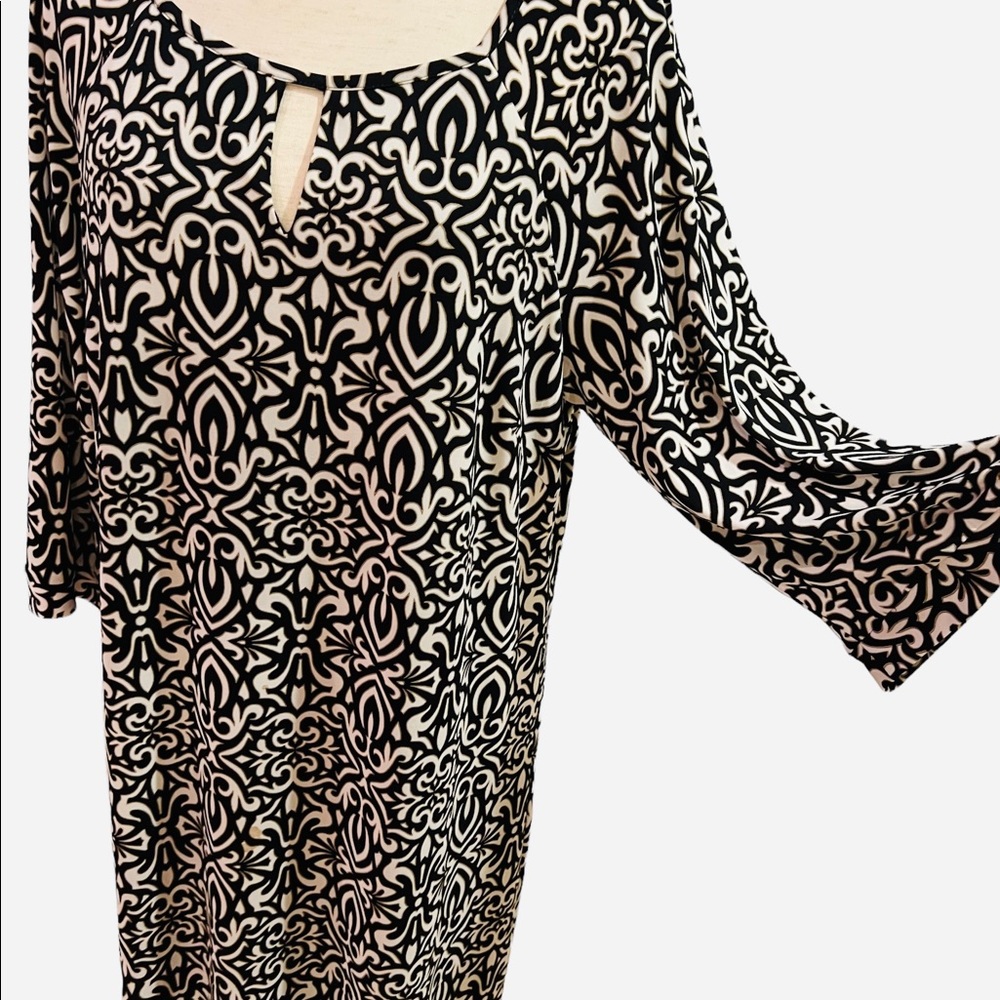 Laundry Shelli Segal Dress Black &White keyhole neck Scroll Pattern Black Lining - Picture 12 of 12